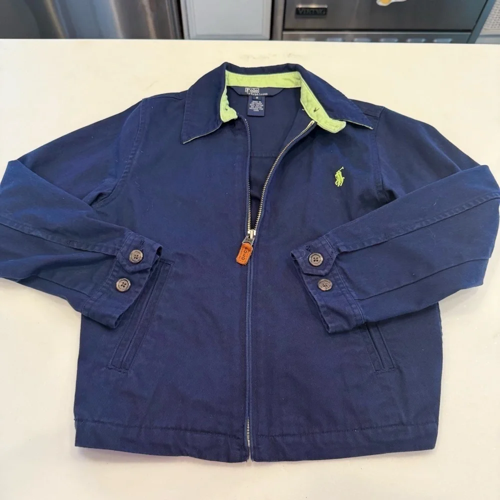 Ralph Lauren Boys Zip Up Blue Jacket & Blue Check Shirt Sz 6, 2 Pcs Set